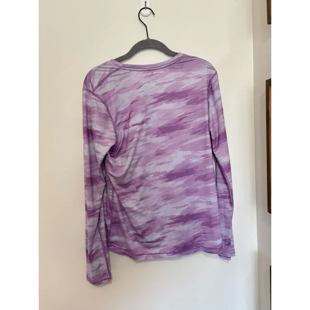 Under Armour HeatGear Purple Camo Long Sleeve Fitted Top Large Athleisure Sporty